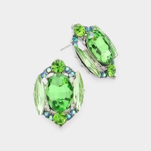 Green Stud Emerald Cut Fashion Jewelry Earrings Evening Statement Accessories